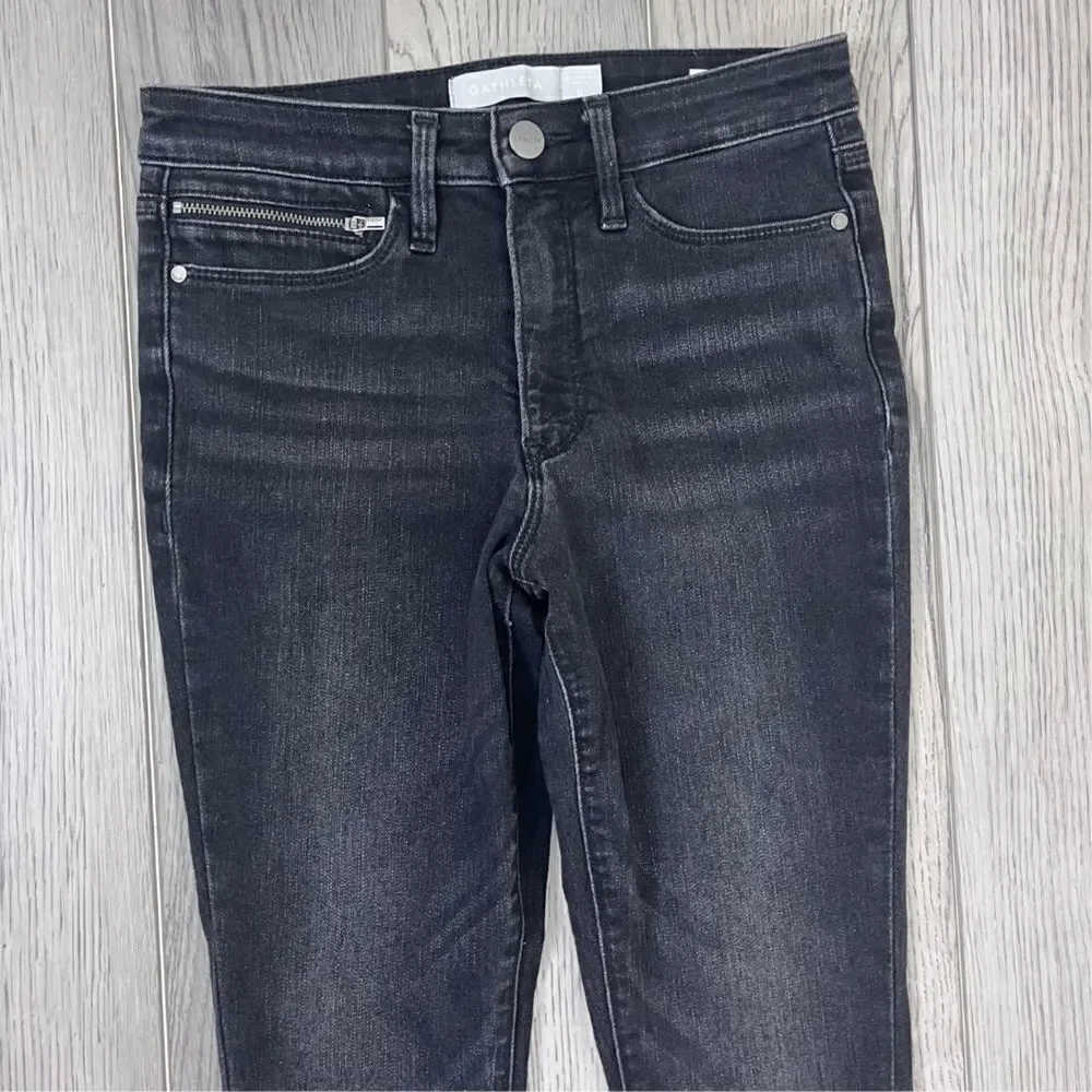 Athleta Sculptek Women Size 0 Black Ultra Skinny Zip Cotton Denim Ankle Jeans